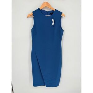 Ann Taylor Blue Sleeveless Asymmetric Faux Wrap Sheath Dress Size 4 NWT 445456
